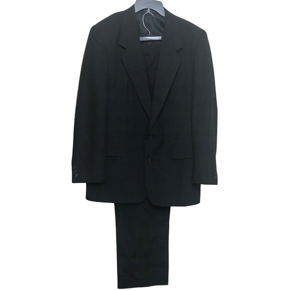 Harry Amies London Savile Row VTG Black Plaid Suit Size 42 Notch Collar 2 Button - Picture 1 of 11